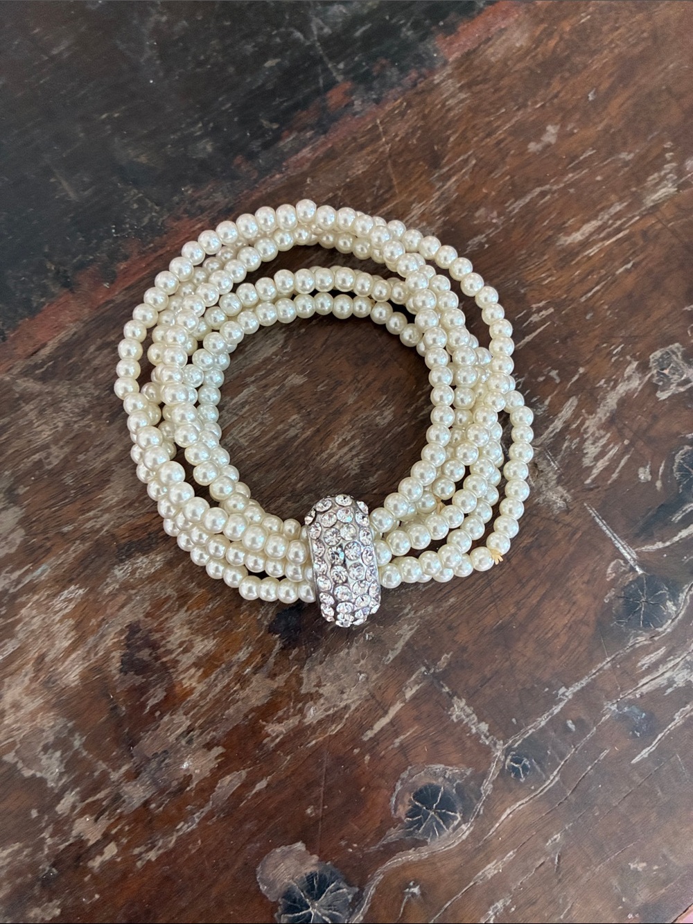 Charming Charlie Ivory Pearl Multi-Strand Bracelet with Crystal Rondelle